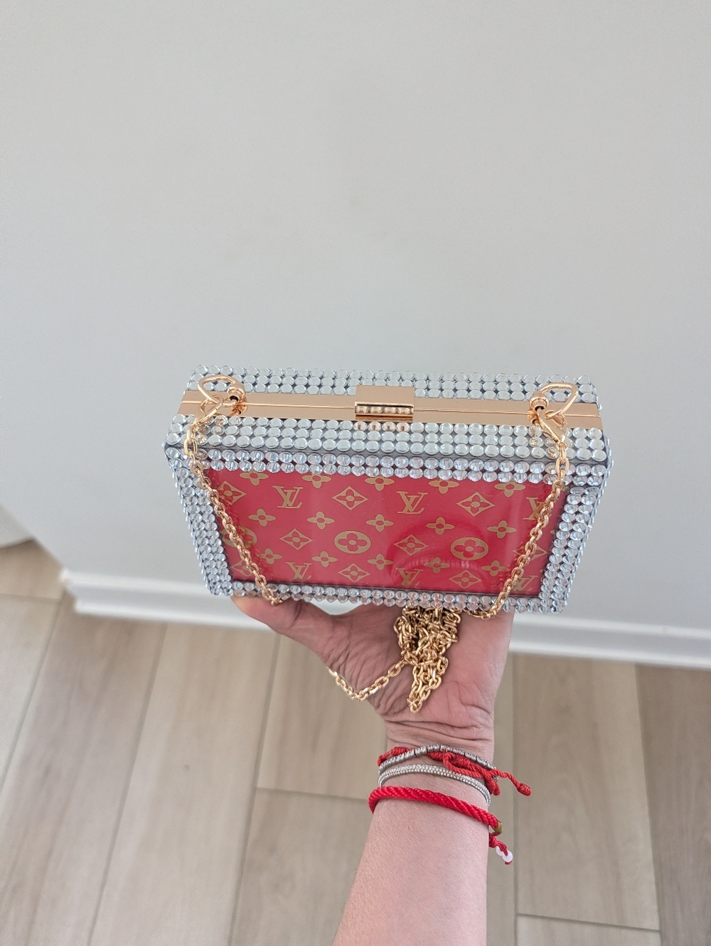 Monogram Crystal-Trim Box Clutch with Clear Chain - Picture 6 of 15